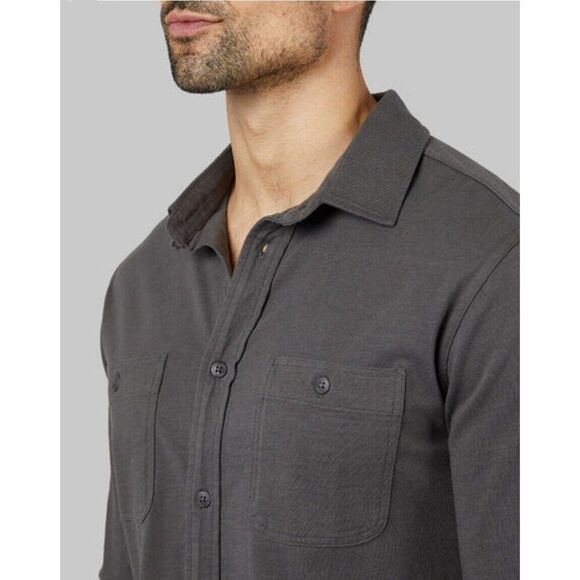 32 Degrees Mens Long Sleeve Soft Knit 100% Cotton Button-Up Shirt Stretch Gray M - Picture 3 of 5